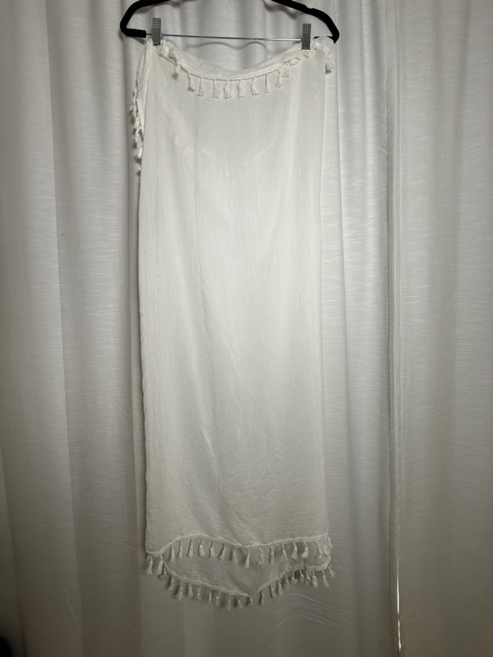 White Tassel Sarong Cover Up Multi Way Wrap Skirt Dress Beach Resort | Size O/S - Picture 9 of 11